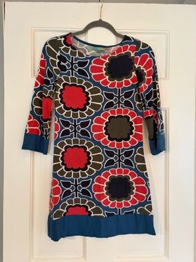 Boden Blue Red Olive Floral Tunic Dress 3/4 Sleeve